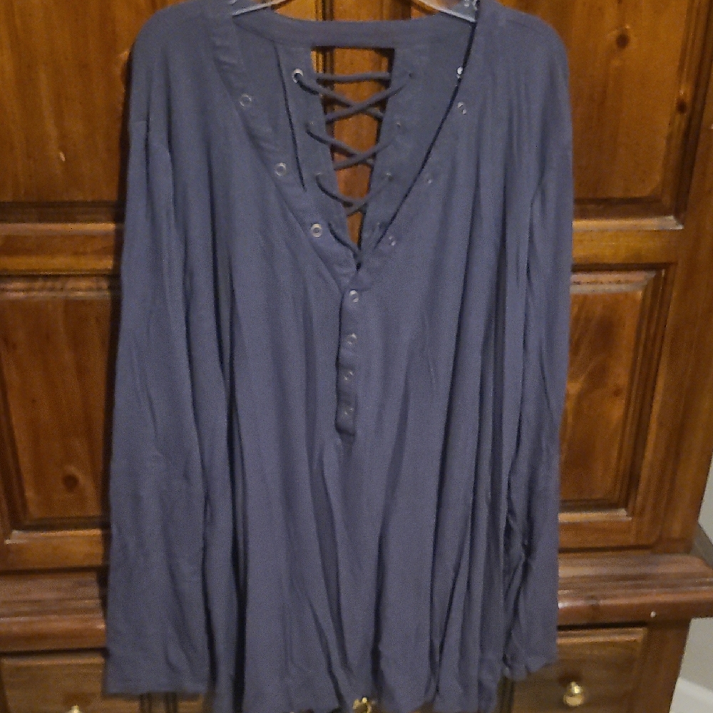 Lace-Up Long Sleeve Top in Dark Gray